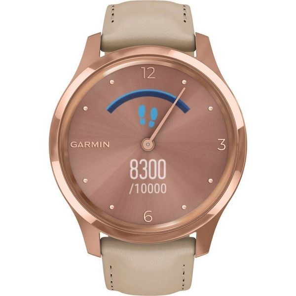 Смарт-годинник Garmin vivomove Luxe з рожево-золотистим корпусом та бежевим ремінцем 010-02241-21 фото