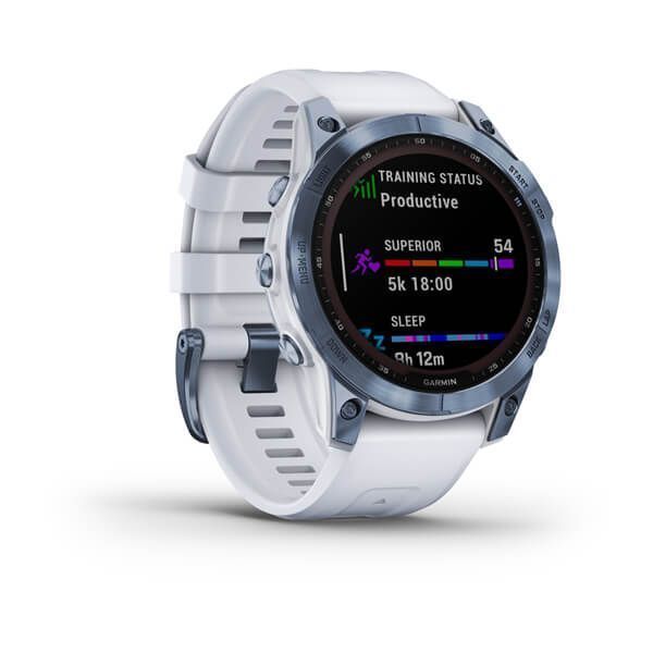 Смарт-часы Garmin fenix 7 Sapphire Solar минерально-синие титановые DLC с ремешком цвета белого камня 010-02540-25 фото