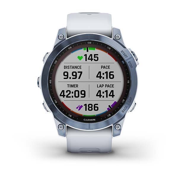 Смарт-часы Garmin fenix 7 Sapphire Solar минерально-синие титановые DLC с ремешком цвета белого камня 010-02540-25 фото
