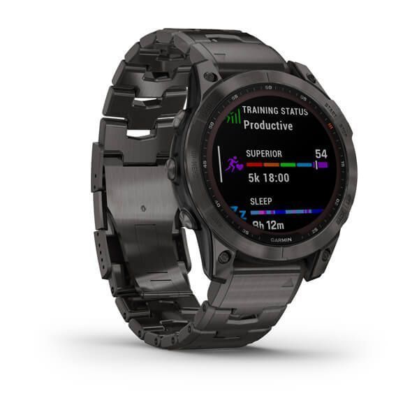Смарт-часы Garmin fenix 7 Sapphire Solar карбоново-серые титановые DLC с титановим вентилируемым браслетом 010-02540-39 фото