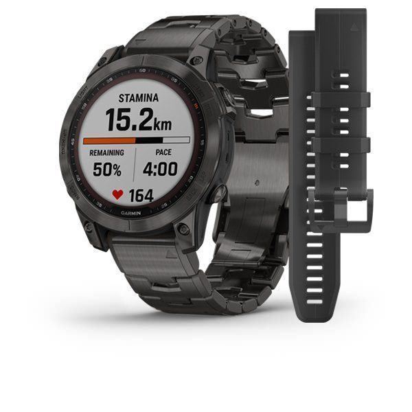 Смарт-часы Garmin fenix 7 Sapphire Solar карбоново-серые титановые DLC с титановим вентилируемым браслетом 010-02540-39 фото
