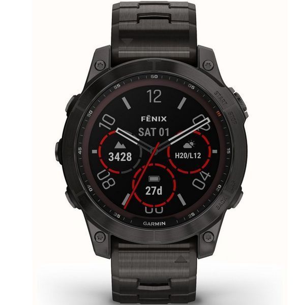 Смарт-часы Garmin fenix 7 Sapphire Solar карбоново-серые титановые DLC с титановим вентилируемым браслетом 010-02540-39 фото