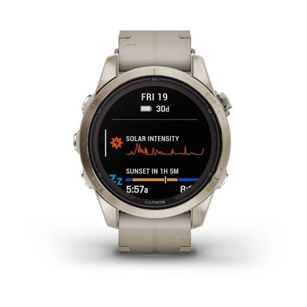 Смарт-часы Garmin fenix 7S Pro Sapphire Solar Edition нежно-золотистые с кожаным ремешком цвета известняка 010-02776-30 фото
