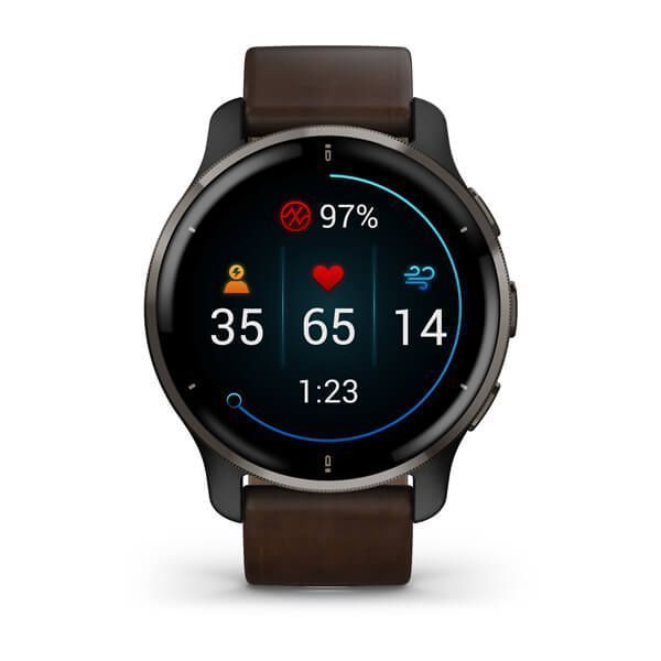Смарт-часы Garmin Venu 2 Plus графитовые с коричневым кожаным ремешком 010-02496-15 фото