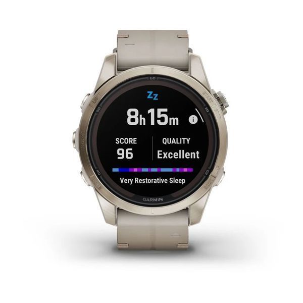 Смарт-часы Garmin fenix 7S Pro Sapphire Solar Edition нежно-золотистые с кожаным ремешком цвета известняка 010-02776-30 фото