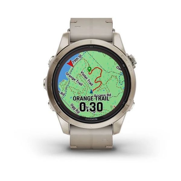 Смарт-часы Garmin fenix 7S Pro Sapphire Solar Edition нежно-золотистые с кожаным ремешком цвета известняка 010-02776-30 фото