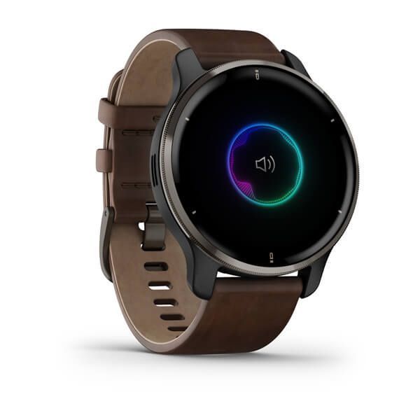 Смарт-часы Garmin Venu 2 Plus графитовые с коричневым кожаным ремешком 010-02496-15 фото