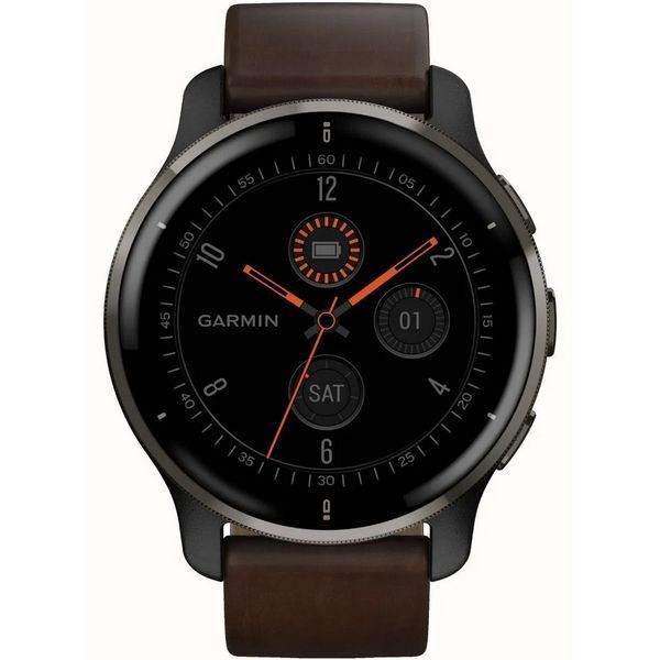 Смарт-часы Garmin Venu 2 Plus графитовые с коричневым кожаным ремешком 010-02496-15 фото