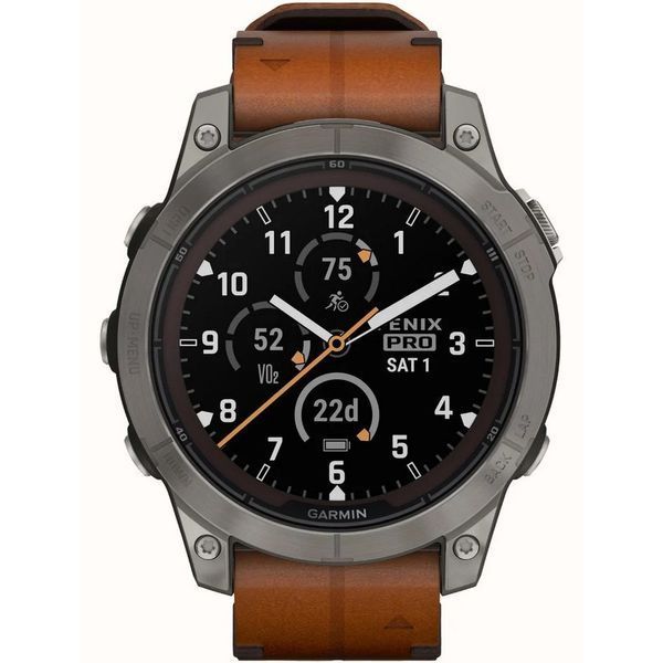 Смарт-годинник Garmin fenix 7 Pro Sapphire Solar Edition титановий з каштановим шкіряним ремінцем 010-02777-30 фото